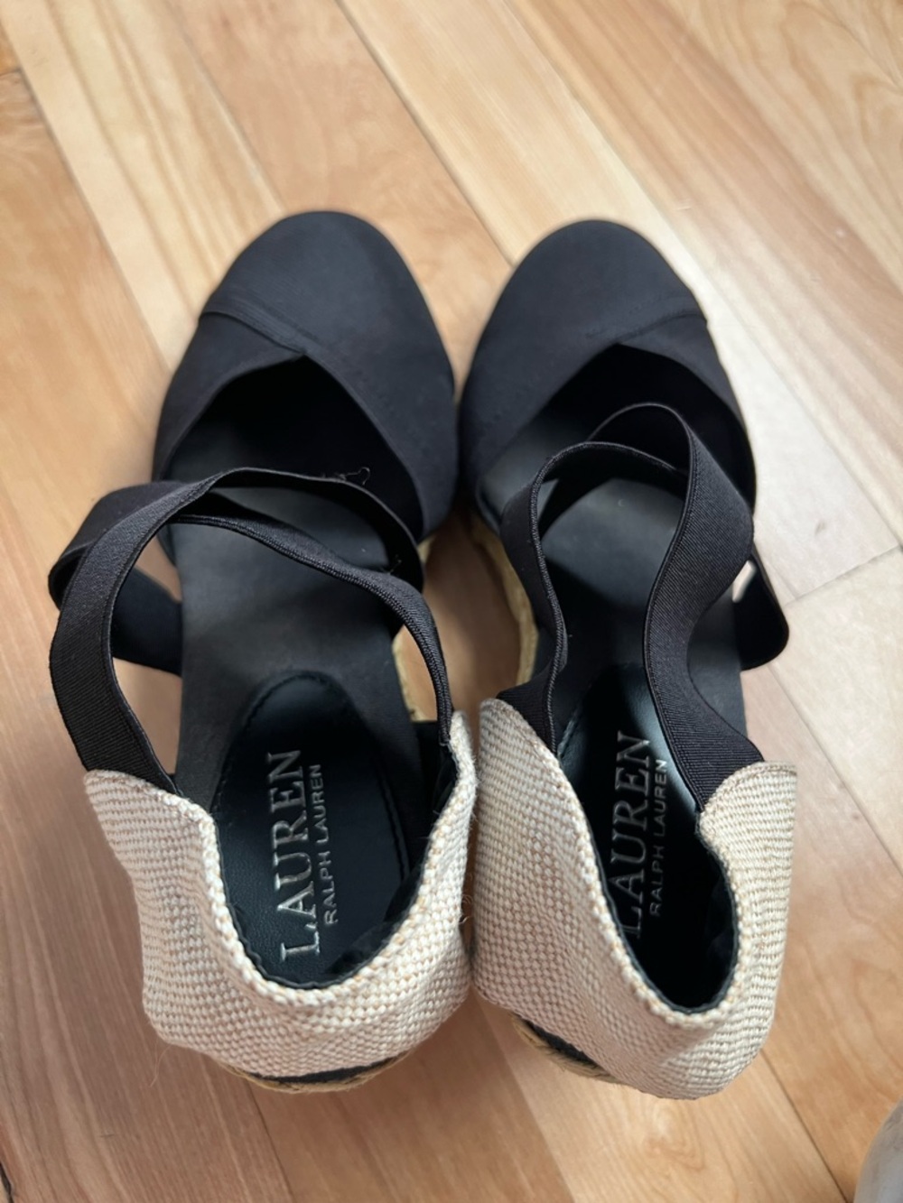 Ralph Lauren Black Espadrille Wedge with Natural Heel Size 10B